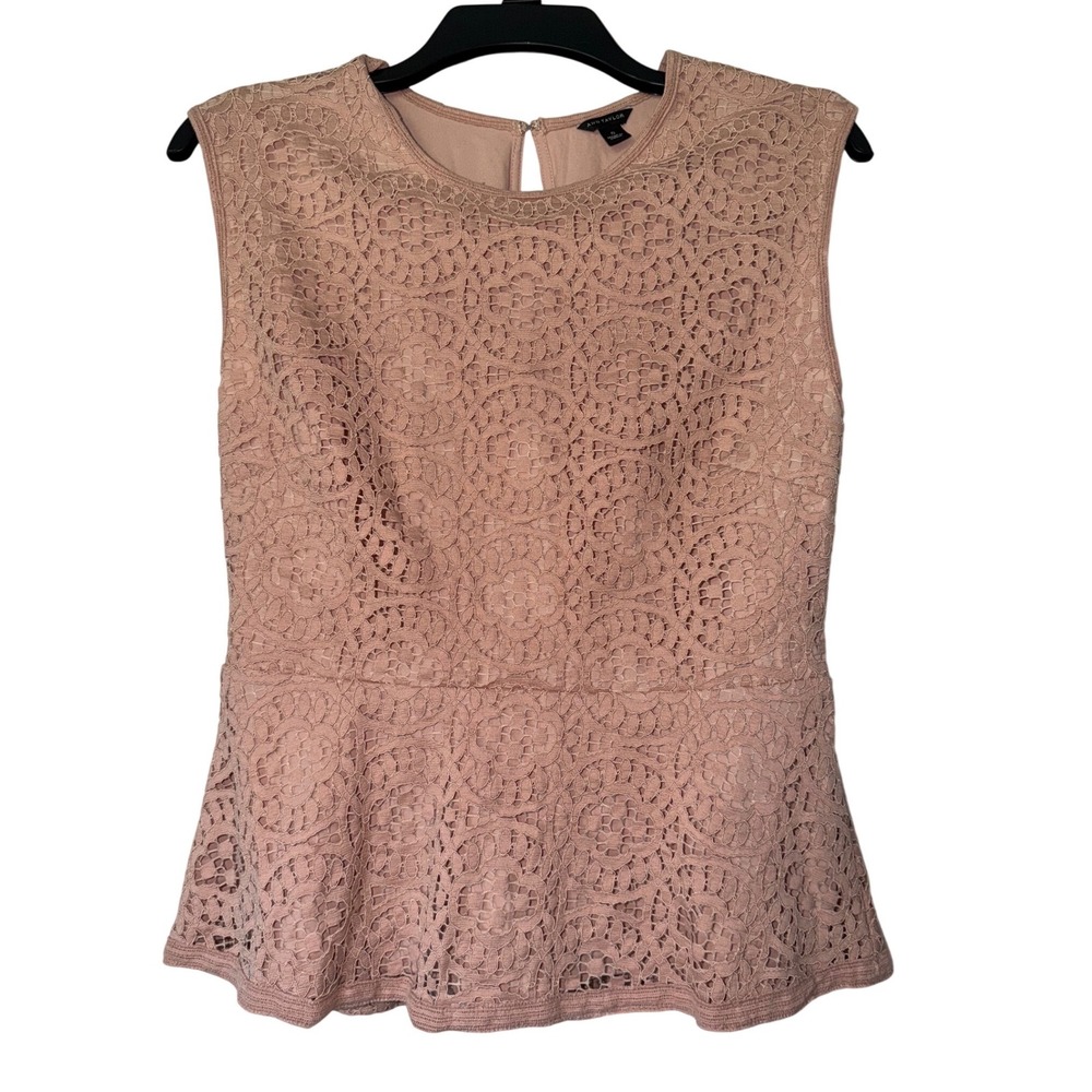 Ann Taylor Blush Pink Floral Lace Peplum Top Sleeveless Keyhole Back Small